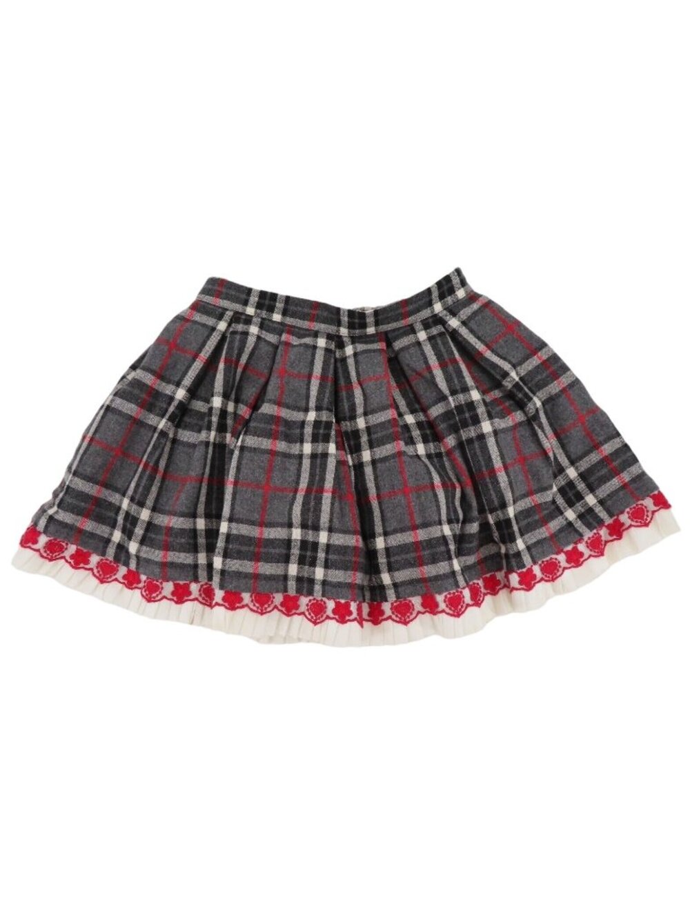 Monnalisa Italy Girls 4 Wool Blend Black Red Pleated Hem Lace Trim Tulle Skirt